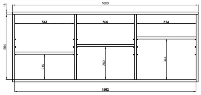 Komoda wisząca Dallas 160 cm trzydrzwiowa do salonu Hikora
