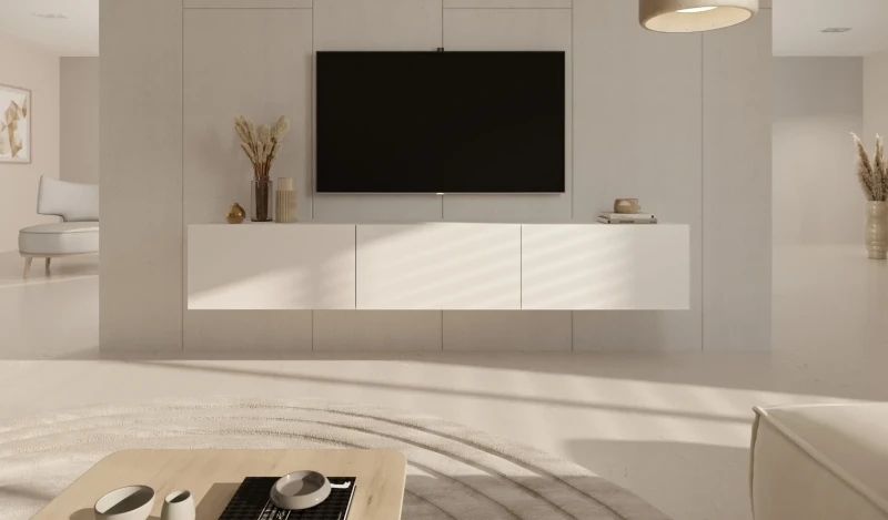 Szafka wisząca RTV Dallas 180 cm trzydrzwiowa do salonu biała