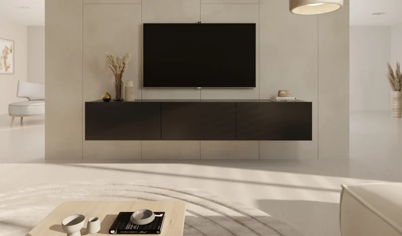 Szafka wisząca RTV Dallas 180 cm trzydrzwiowa do salonu czarna