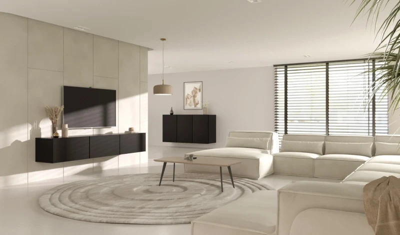 Szafka wisząca RTV Dallas 180 cm trzydrzwiowa do salonu czarna