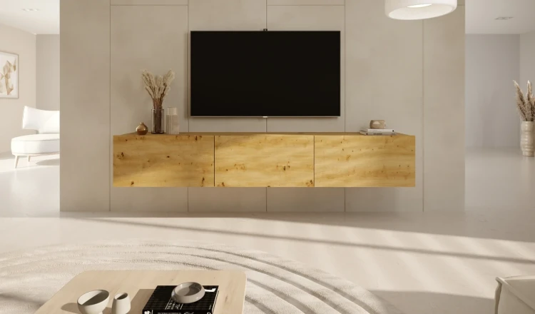 Szafka wisząca RTV Dallas 180 cm trzydrzwiowa do salonu Dąb Artisan