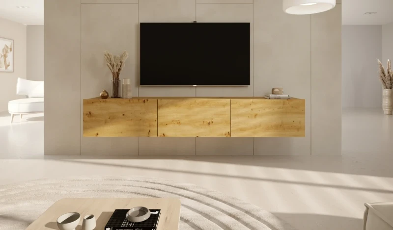 Szafka wisząca RTV Dallas 180 cm trzydrzwiowa do salonu Dąb Artisan