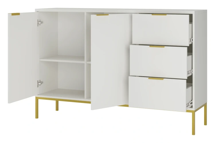 Komoda Austin 150 cm z 3 szufladami do salonu biały/złoty