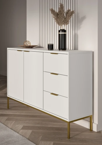 Komoda Austin 150 cm z 3 szufladami do salonu biały/złoty