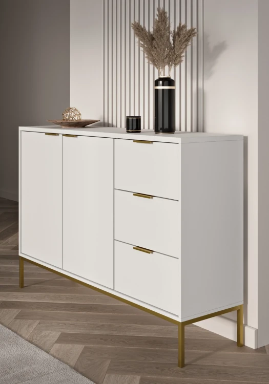 Komoda Austin 150 cm z 3 szufladami do salonu biały/złoty