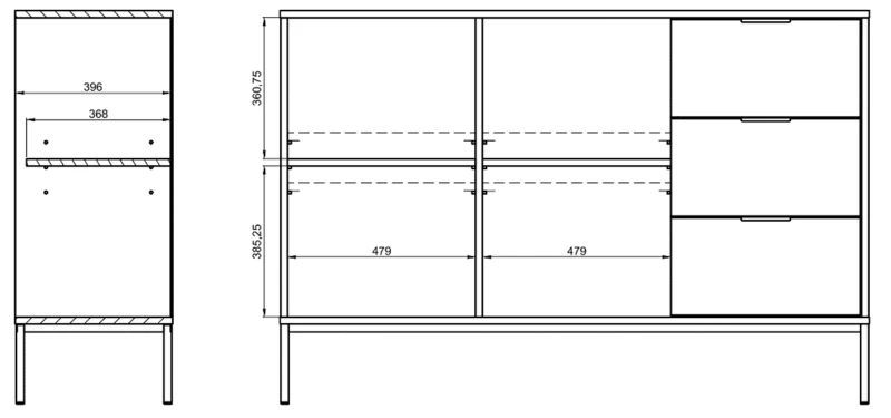 Komoda Austin 150 cm z 3 szufladami do salonu biały/złoty