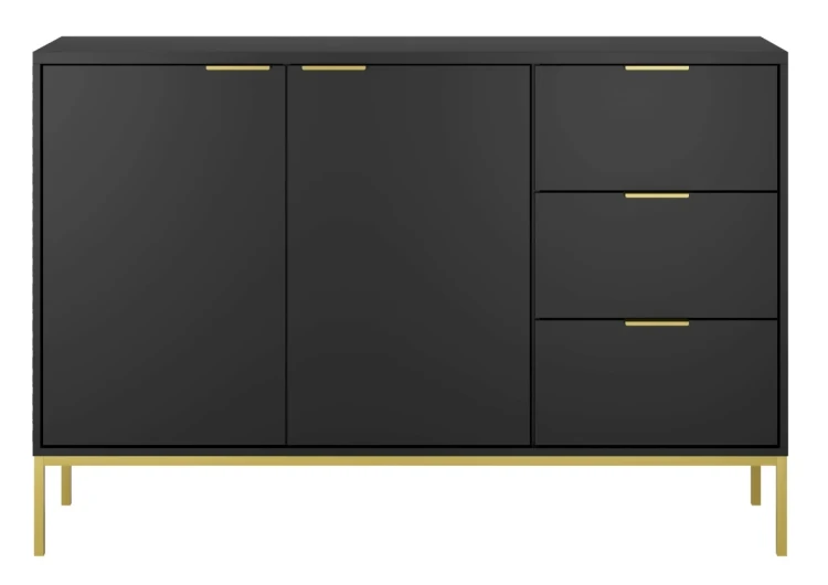Komoda Austin 150 cm z 3 szufladami do salonu czarny/złoty