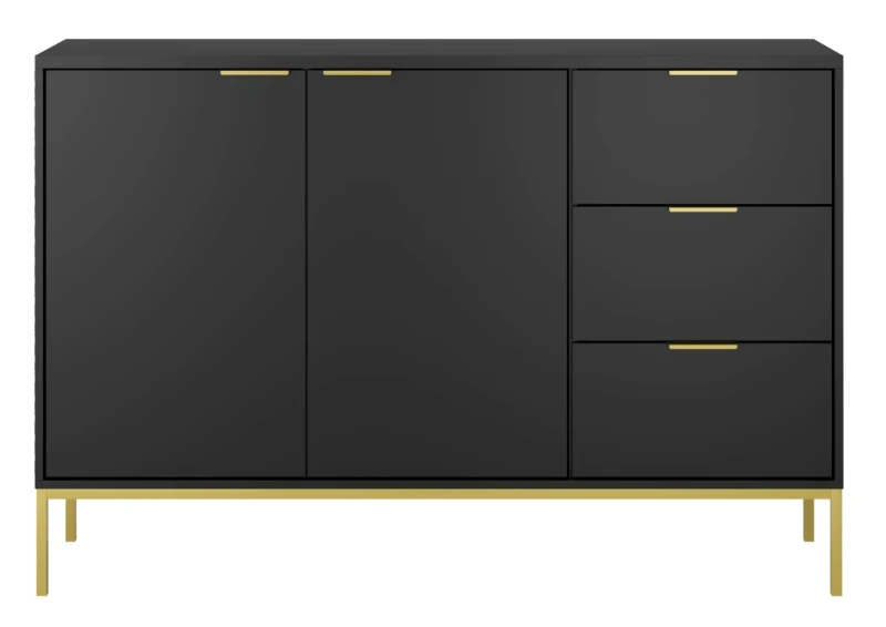 Komoda Austin 150 cm z 3 szufladami do salonu czarny/złoty