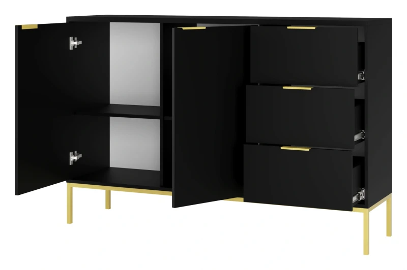 Komoda Austin 150 cm z 3 szufladami do salonu czarny/złoty