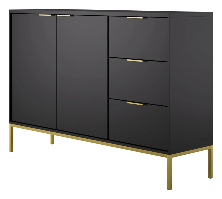 Komoda Austin 150 cm z 3 szufladami do salonu czarny/złoty