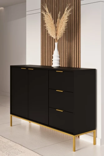 Komoda Austin 150 cm z 3 szufladami do salonu czarny/złoty