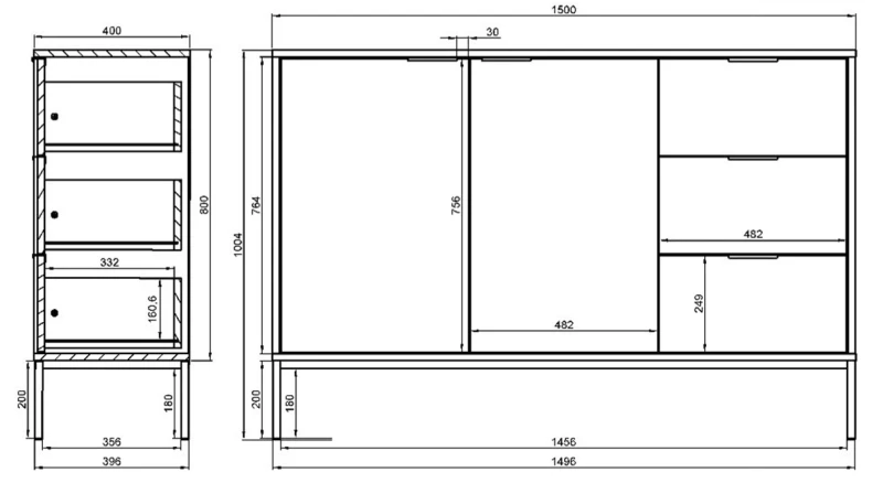 Komoda Austin 150 cm z 3 szufladami do salonu czarny/złoty