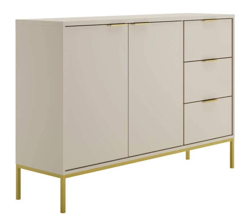 Komoda Austin 150 cm z 3 szufladami do salonu kaszmir/złoty
