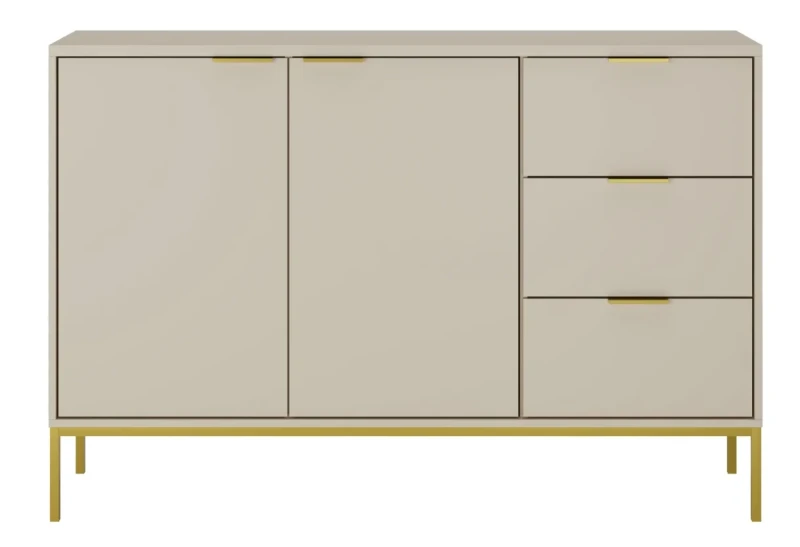 Komoda Austin 150 cm z 3 szufladami do salonu kaszmir/złoty