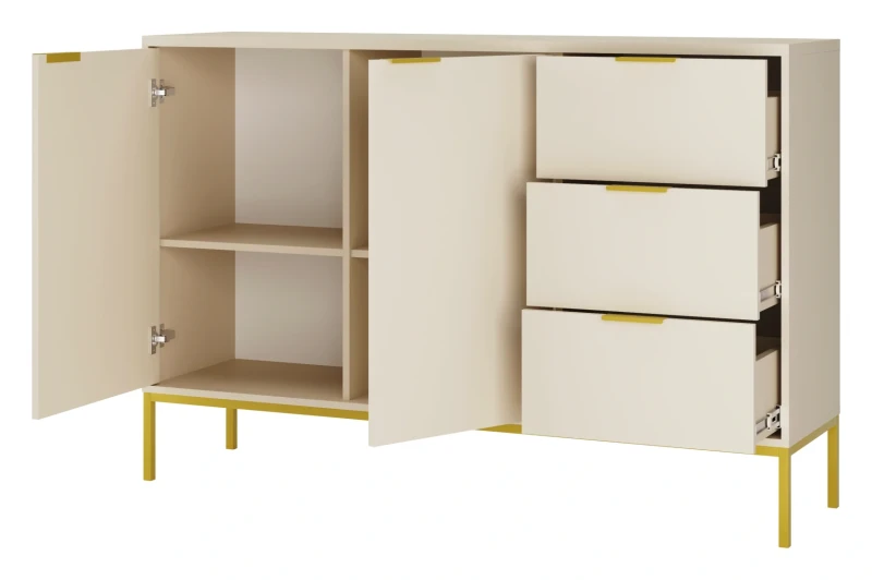 Komoda Austin 150 cm z 3 szufladami do salonu kaszmir/złoty