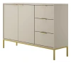 Komoda Austin 150 cm z 3 szufladami do salonu kaszmir/złoty