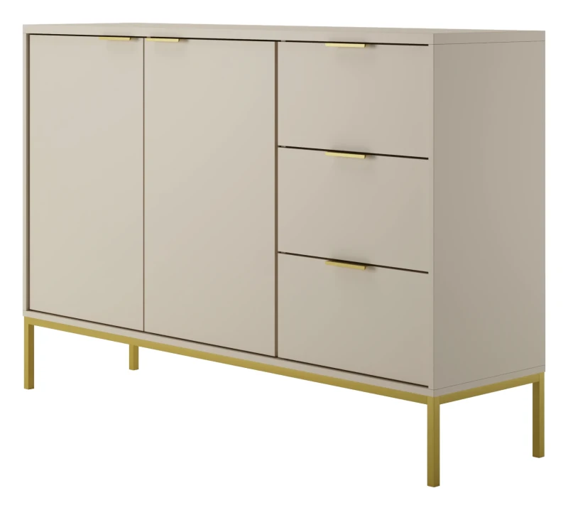 Komoda Austin 150 cm z 3 szufladami do salonu kaszmir/złoty