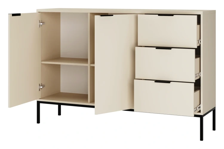 Komoda Austin 150 cm z 3 szufladami do salonu kaszmir/czarny