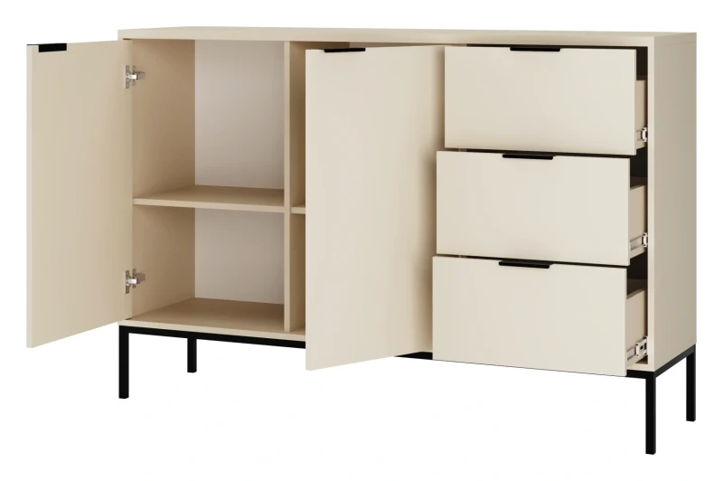 Komoda Austin 150 cm z 3 szufladami do salonu kaszmir/czarny