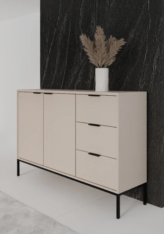 Komoda Austin 150 cm z 3 szufladami do salonu kaszmir/czarny