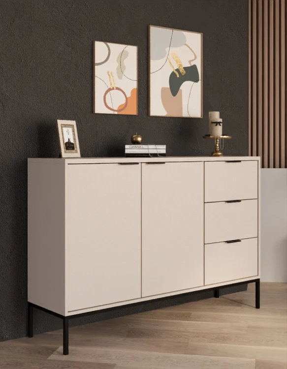 Komoda Austin 150 cm z 3 szufladami do salonu kaszmir/czarny