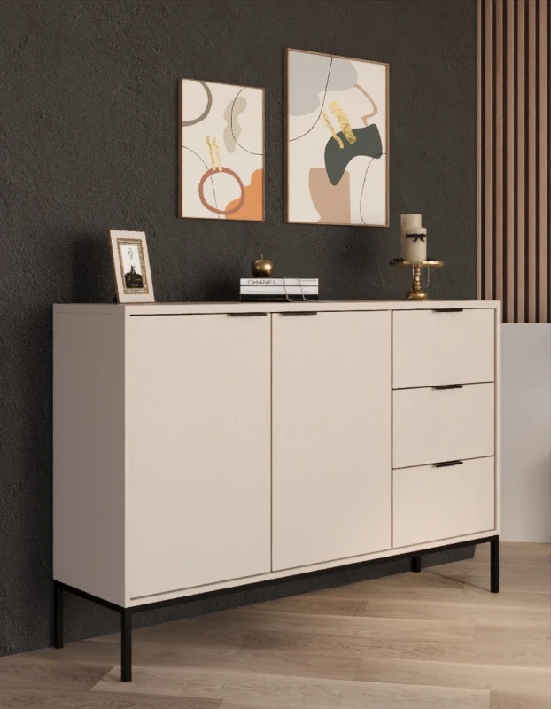 Komoda Austin 150 cm z 3 szufladami do salonu kaszmir/czarny