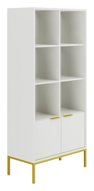 Regał Austin 80 cm z 2 zamykanymi szafkami do salonu biały/złoty