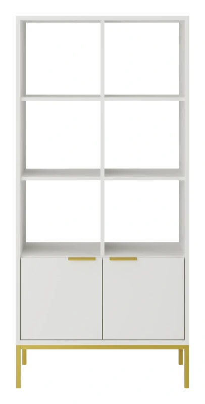 Regał Austin 80 cm z 2 zamykanymi szafkami do salonu biały/złoty