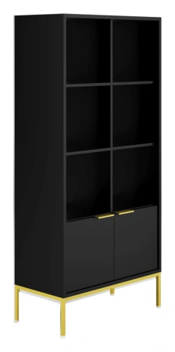 Regał Austin 80 cm z 2 zamykanymi szafkami do salonu czarny/złoty