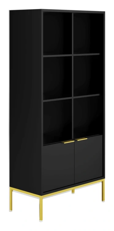 Regał Austin 80 cm z 2 zamykanymi szafkami do salonu czarny/złoty