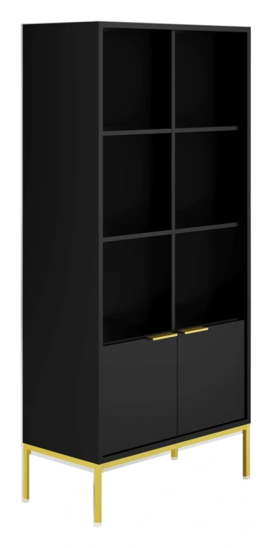 Regał Austin 80 cm z 2 zamykanymi szafkami do salonu czarny/złoty