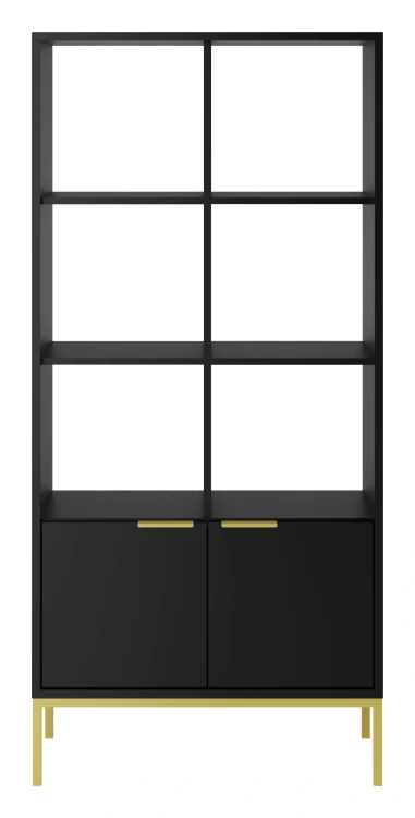 Regał Austin 80 cm z 2 zamykanymi szafkami do salonu czarny/złoty