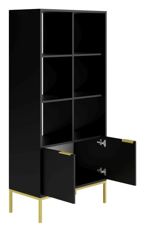 Regał Austin 80 cm z 2 zamykanymi szafkami do salonu czarny/złoty