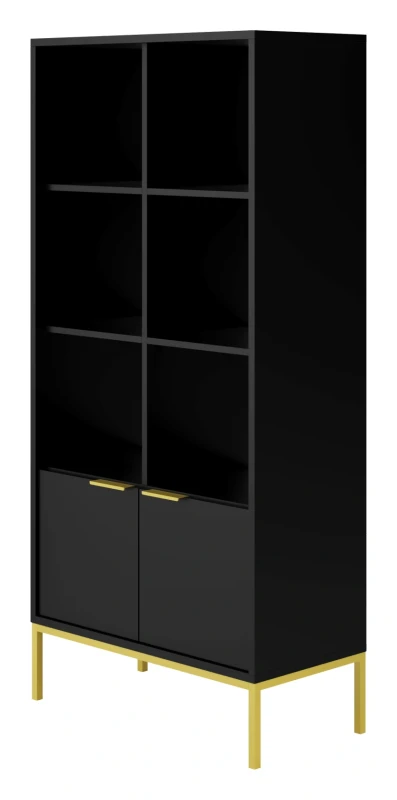 Regał Austin 80 cm z 2 zamykanymi szafkami do salonu czarny/złoty
