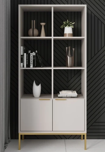 Regał Austin 80 cm z 2 zamykanymi szafkami do salonu kaszmir/złoty