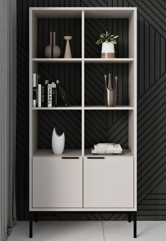 Regał Austin 80 cm z 2 zamykanymi szafkami do salonu kaszmir/czarny