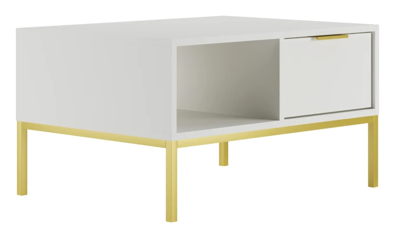 Stolik kawowy Austin 80 cm z 2 szufladami do salonu biały/złoty