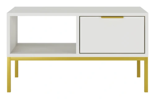 Stolik kawowy Austin 80 cm z 2 szufladami do salonu biały/złoty