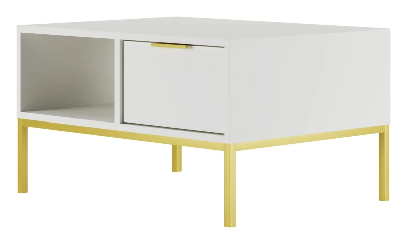 Stolik kawowy Austin 80 cm z 2 szufladami do salonu biały/złoty