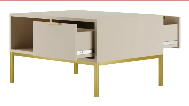 Stolik kawowy Austin 80 cm z 2 szufladami do salonu kaszmir/złoty