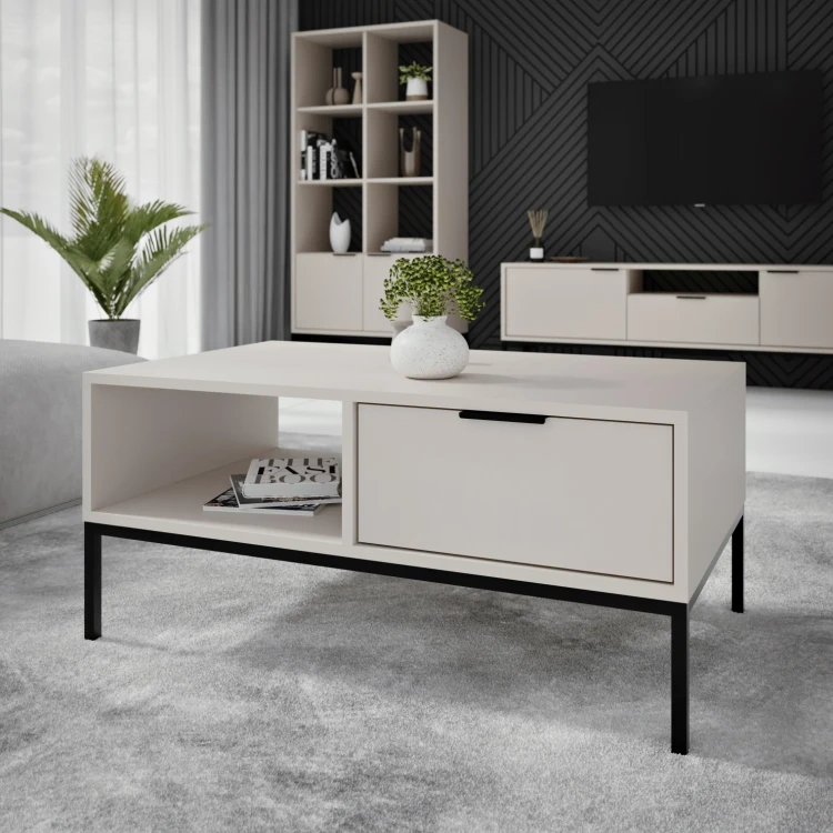 Stolik kawowy Austin 80 cm z 2 szufladami do salonu kaszmir/czarny