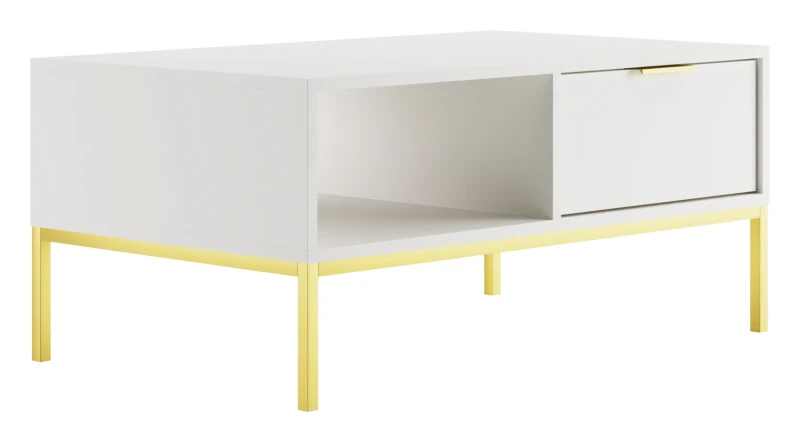 Stolik kawowy Austin 100 cm z 2 szufladami do salonu biały/złoty