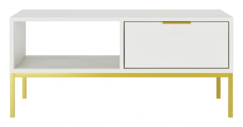 Stolik kawowy Austin 100 cm z 2 szufladami do salonu biały/złoty