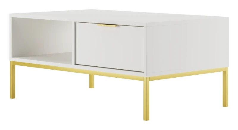 Stolik kawowy Austin 100 cm z 2 szufladami do salonu biały/złoty