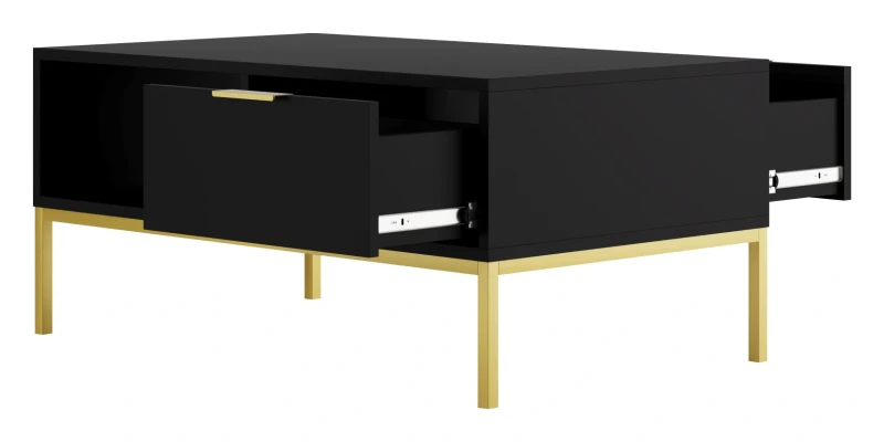 Stolik kawowy Austin 100 cm z 2 szufladami do salonu czarny/złoty