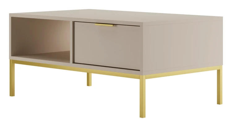 Stolik kawowy Austin 100 cm z 2 szufladami do salonu kaszmir/złoty
