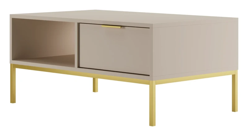 Stolik kawowy Austin 100 cm z 2 szufladami do salonu kaszmir/złoty