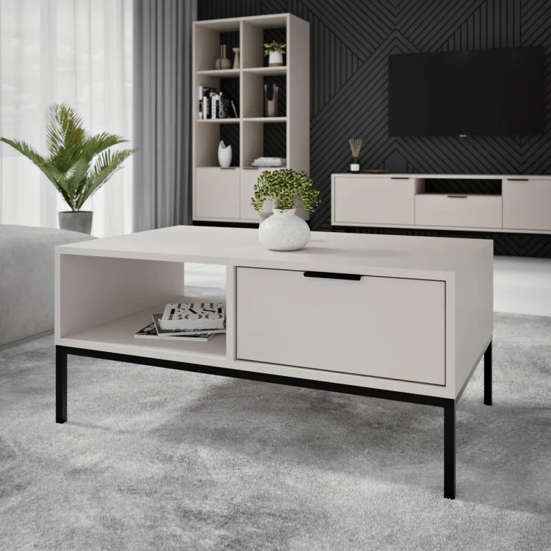 Stolik kawowy Austin 100 cm z 2 szufladami do salonu kaszmir/czarny