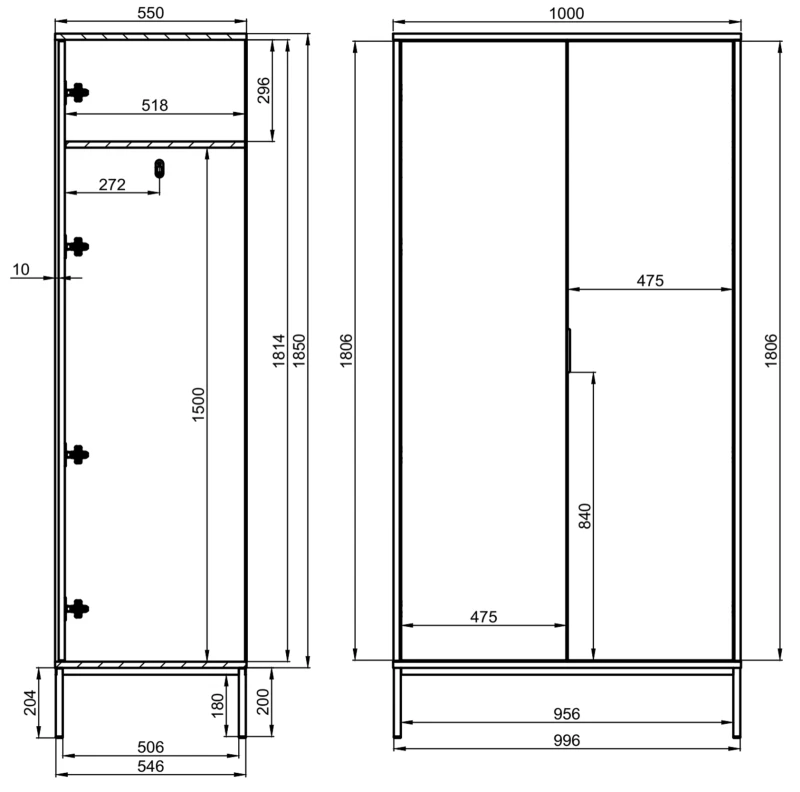 Szafa Austin 100 cm dwudrzwiowa do przedpokoju biały/złoty