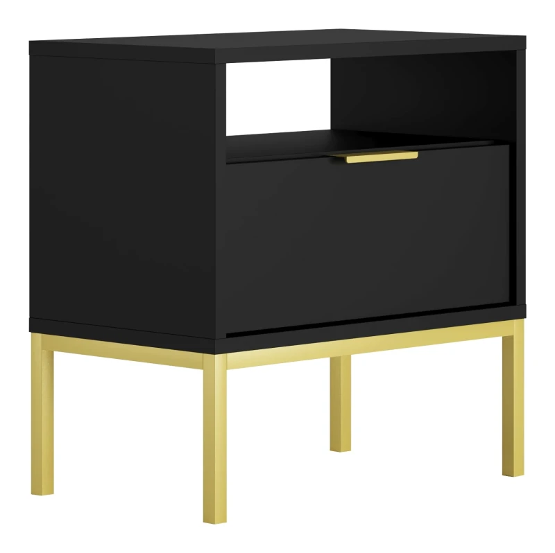 Szafka nocna Austin 55 cm z szufladą do sypialni czarny/złoty